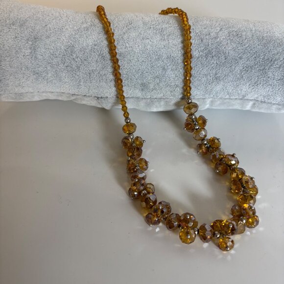 Golden Iridescent Glass Beaded Necklace Cluster Beads Magnetic Clasp - Picture 3 of 7